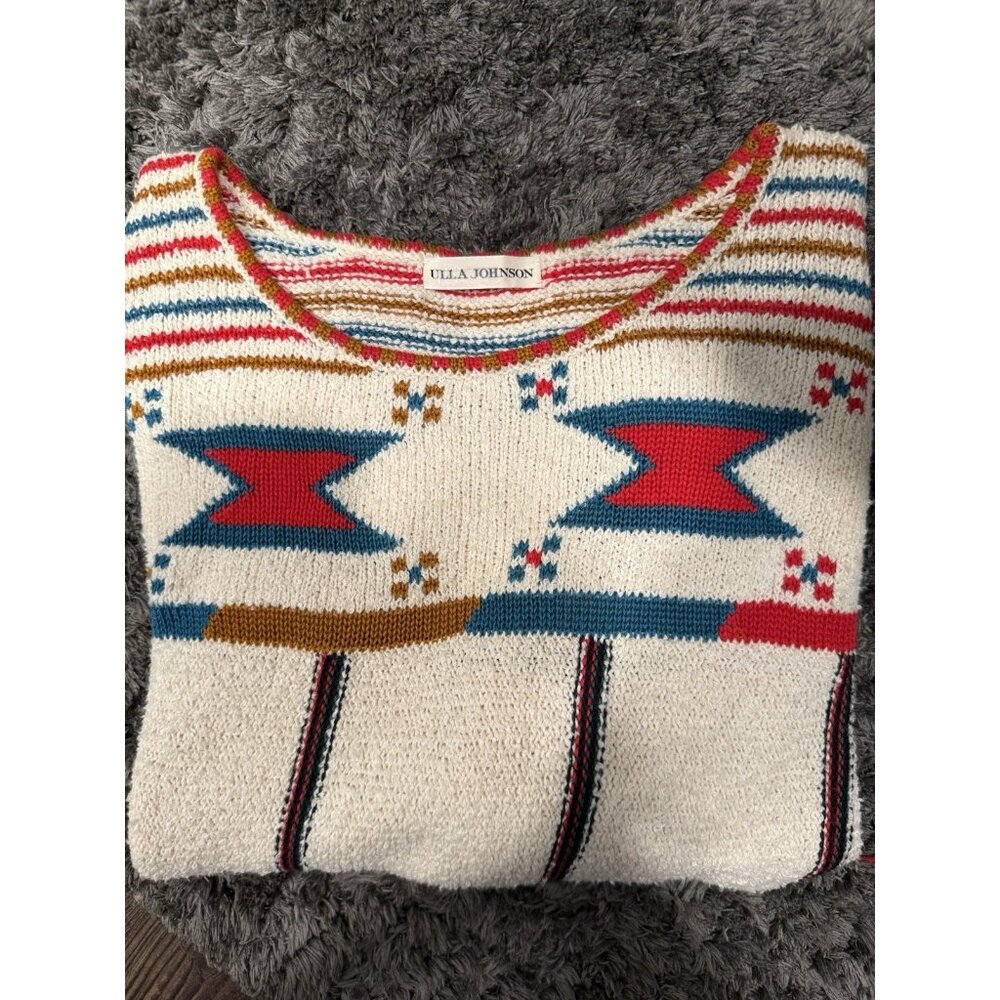 Ulla Johnson Cream Crew Neck Sweater with Decorative Pattern - Picture 2 of 5